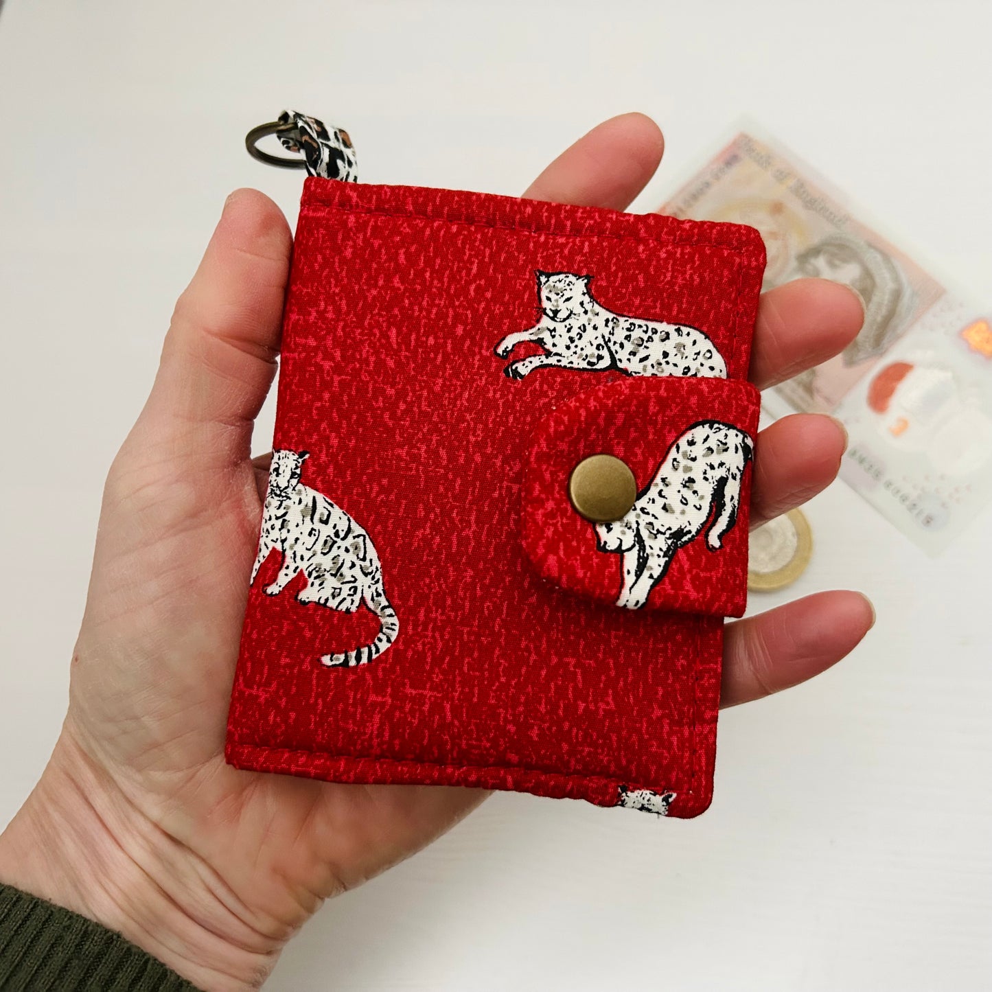 Leopards red cotton bifold wallet