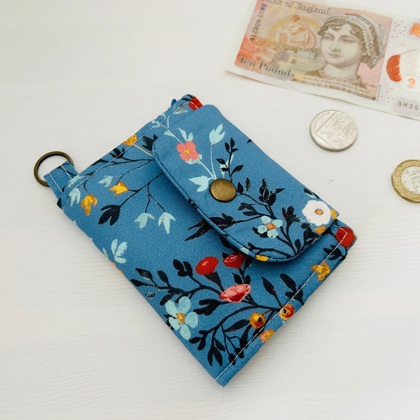 Periwinkle blue floral mini bifold wallet