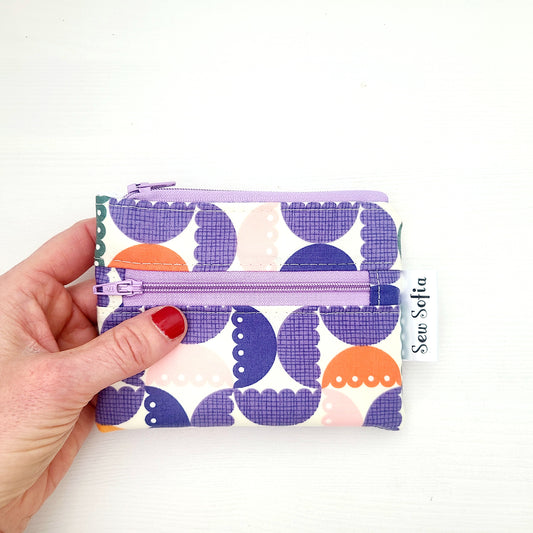 Purple tulips wipe clean mini double zip pouch