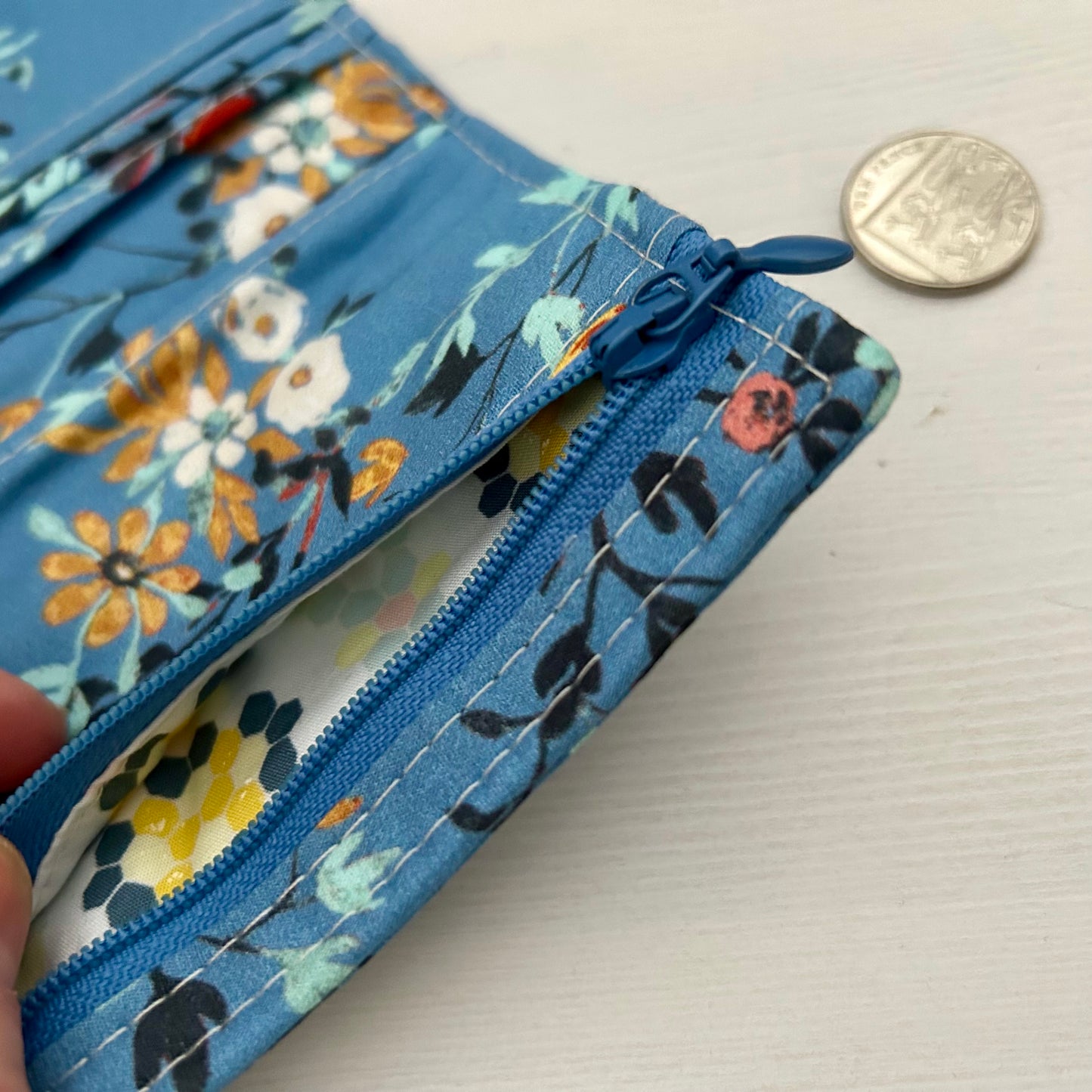 Periwinkle blue floral mini bifold wallet