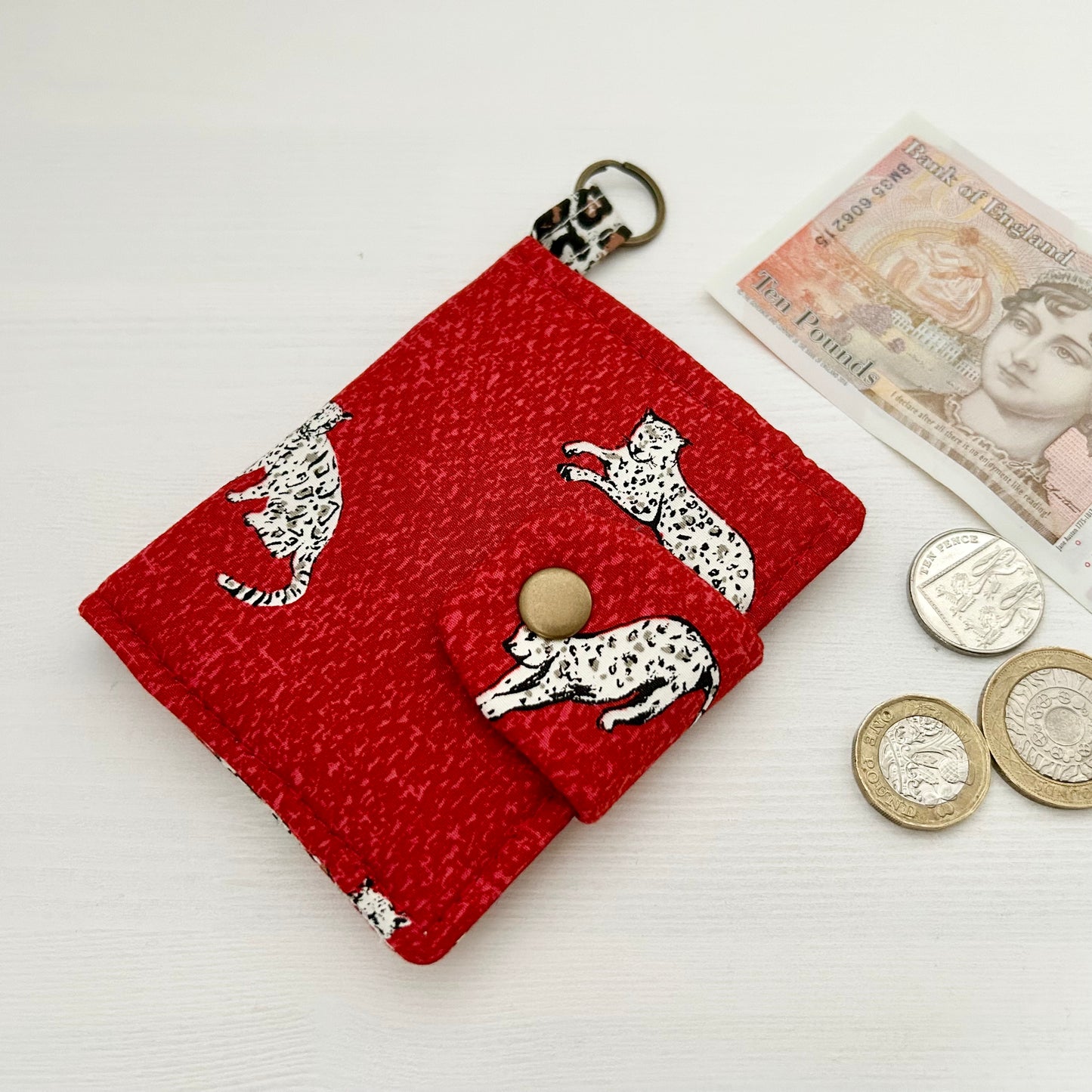 Leopards red cotton bifold wallet