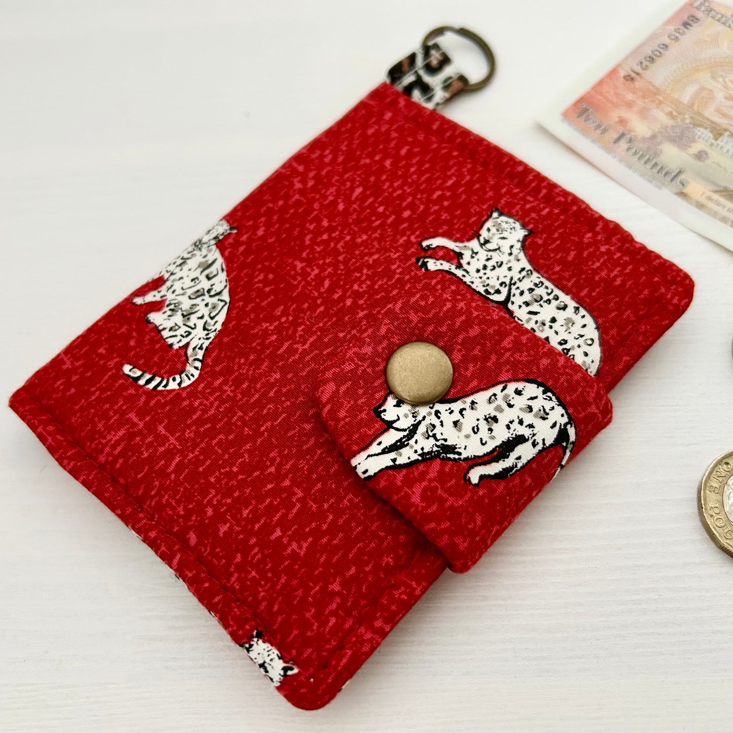 Leopards red cotton bifold wallet