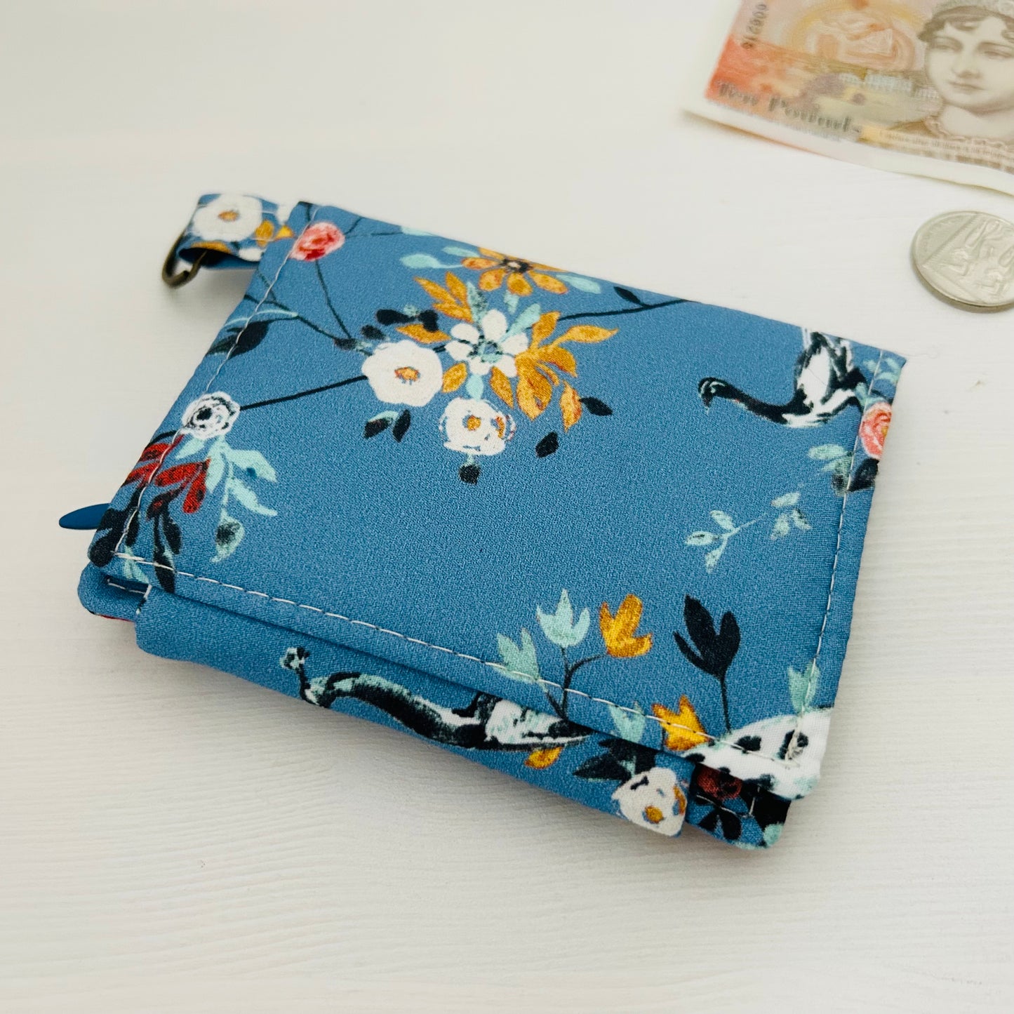 Periwinkle blue floral mini bifold wallet