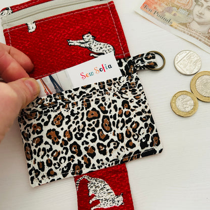 Leopards red cotton bifold wallet