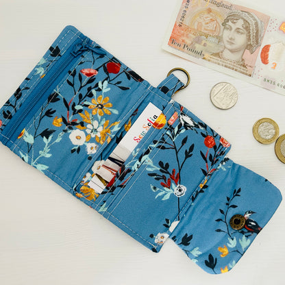 Periwinkle blue floral mini bifold wallet