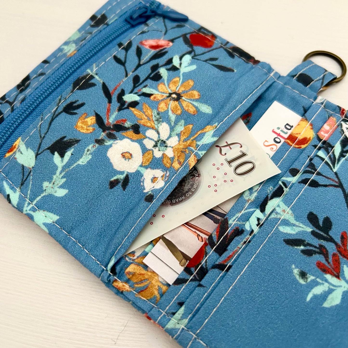 Periwinkle blue floral mini bifold wallet