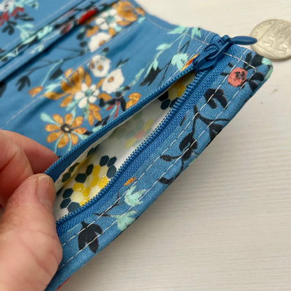 Periwinkle blue floral mini bifold wallet