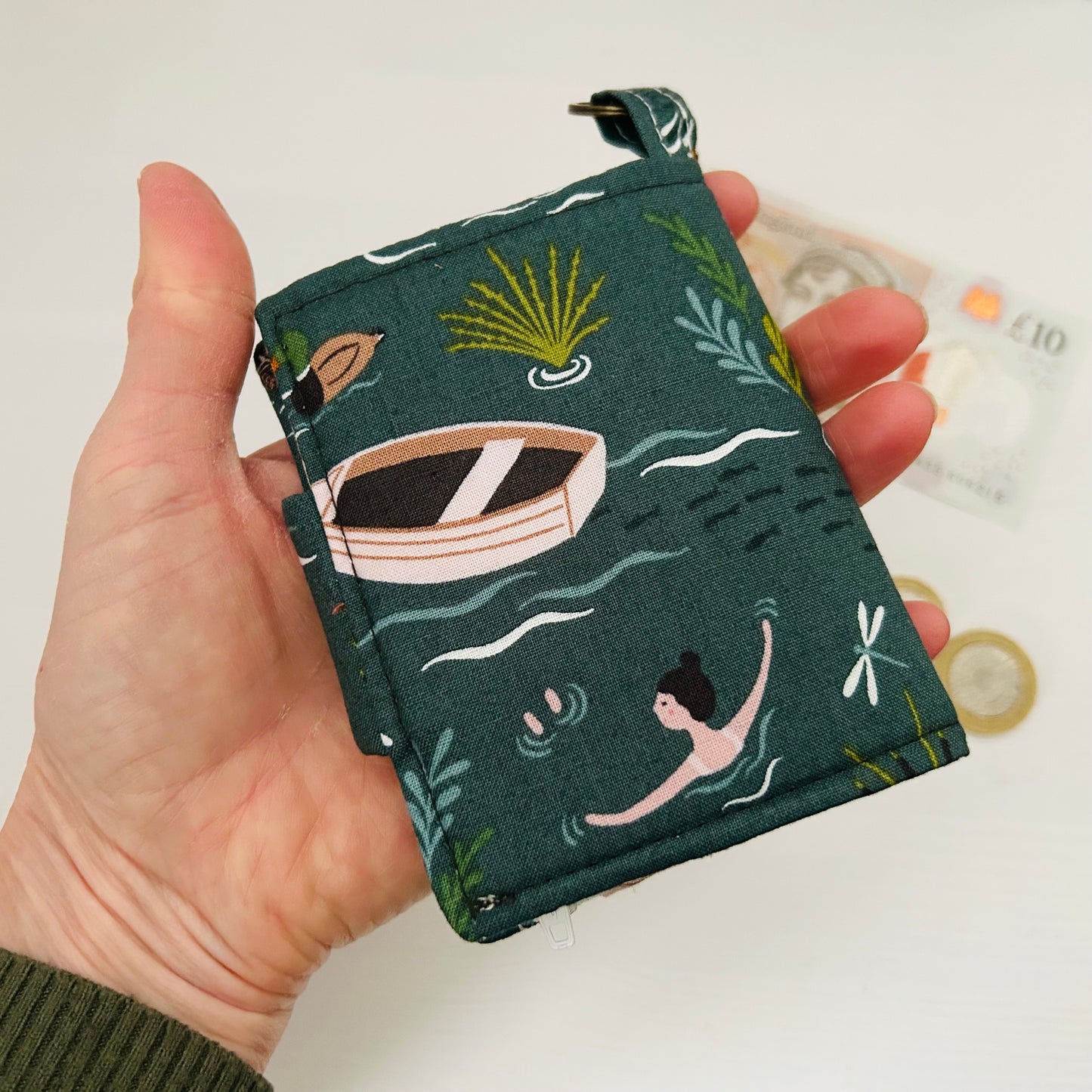 Wild swimming small green wallet